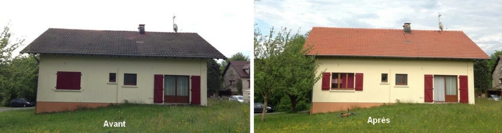 Photos des résultats du traitement hydrofuge incolores avant et après sur toiture